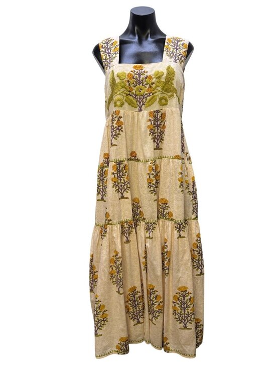 Sister Mary Dresses & Skirts - Sister Mary Dress Cream Green Floral Embroidered Boho Maxi M